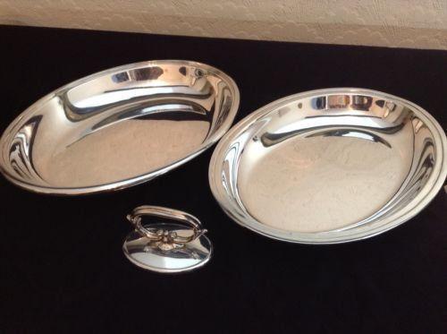 2 Antique English silver serving dishes with lids
