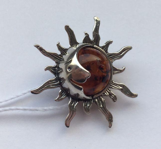 Baltic Amber and silver brooch 