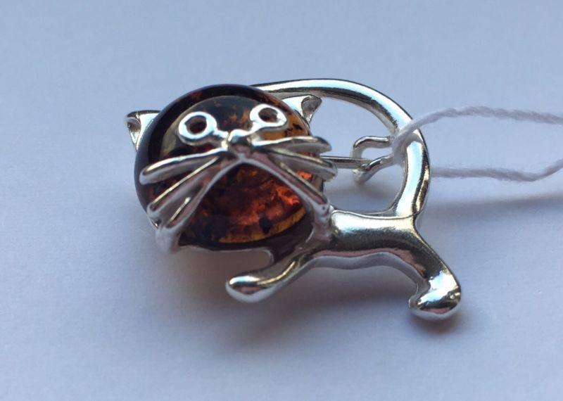 Baltic Amber and silver brooch 