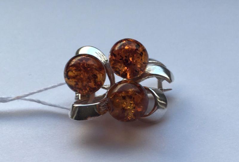Honey Baltic Amber and silver brooch 