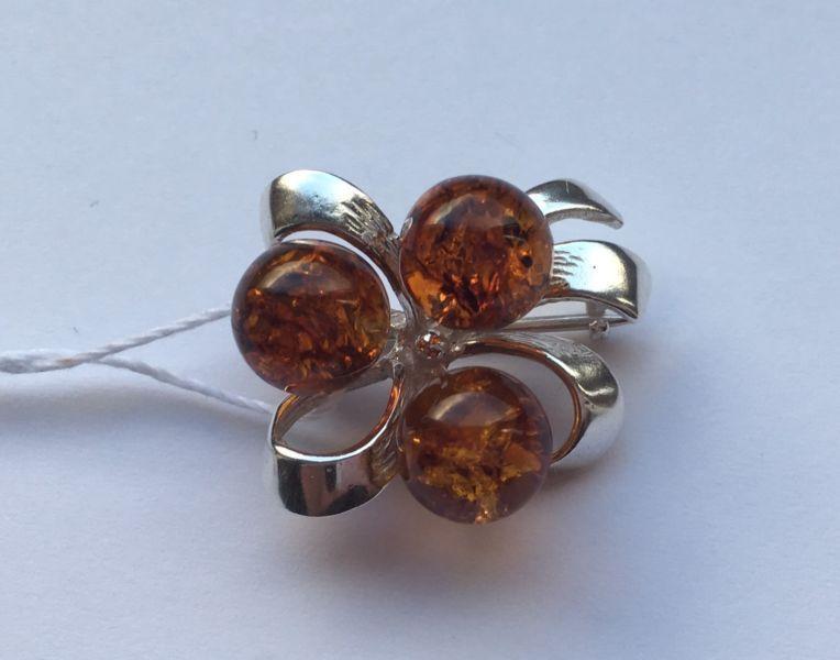 Honey Baltic Amber and silver brooch 