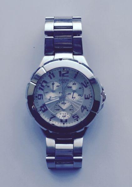 GUESS Mens' Stainless Steel Watch, with links. Multi-functions. 5 atm (50 metres depth) I90199G1