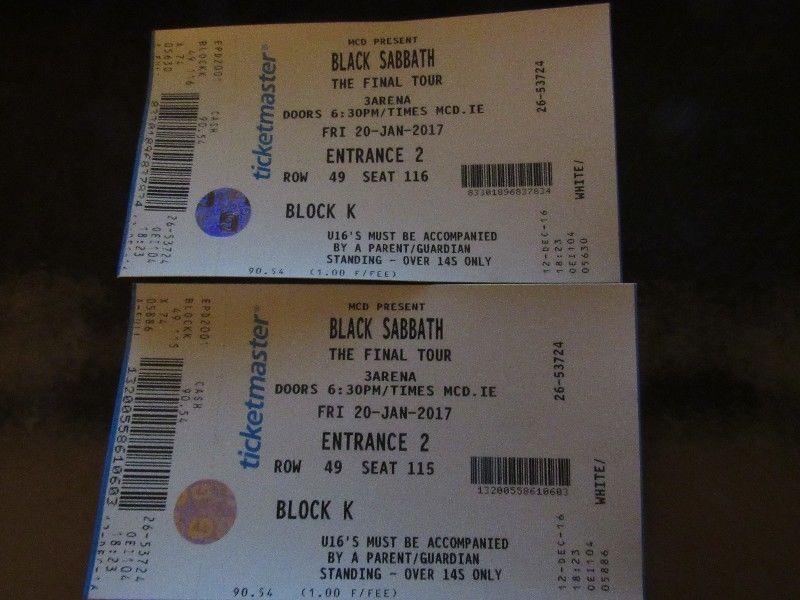 2 tickets for black sabbath Dublin seated