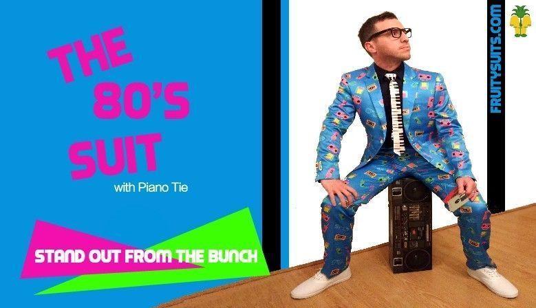 The 80's Fashion Suit with Piano Tie - Multiple Sizes Available - Great for Eighties Parties