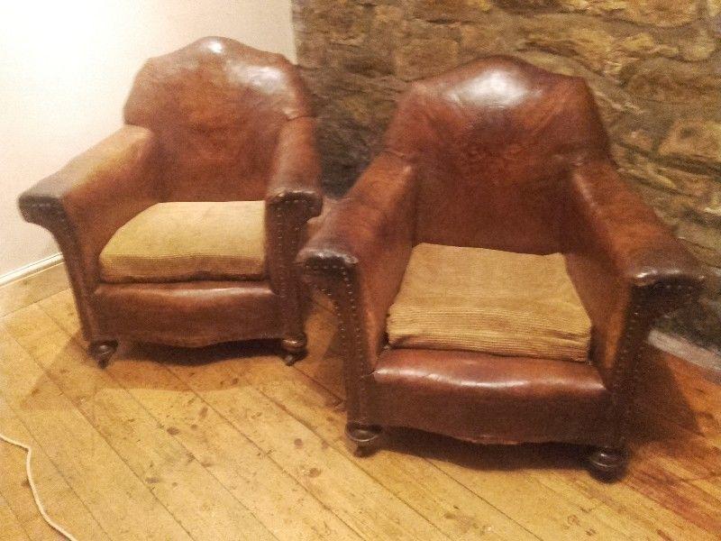Edwardian leather club chairs