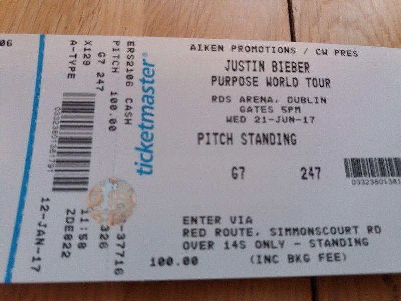 Justin Bieber 2xpitch standing tickets