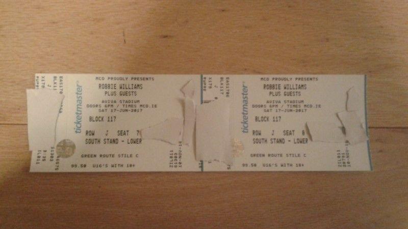 2 x Hard Copy Seated Robbie Williams Tickets for Sale