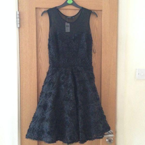 New Black Flower Mesh Dress Size 8