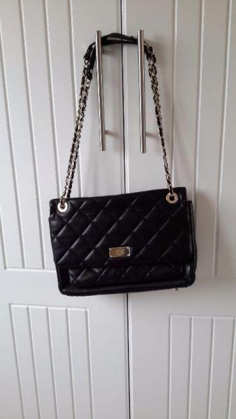 Genuine black quilted leather DKNY bag with gold hardware