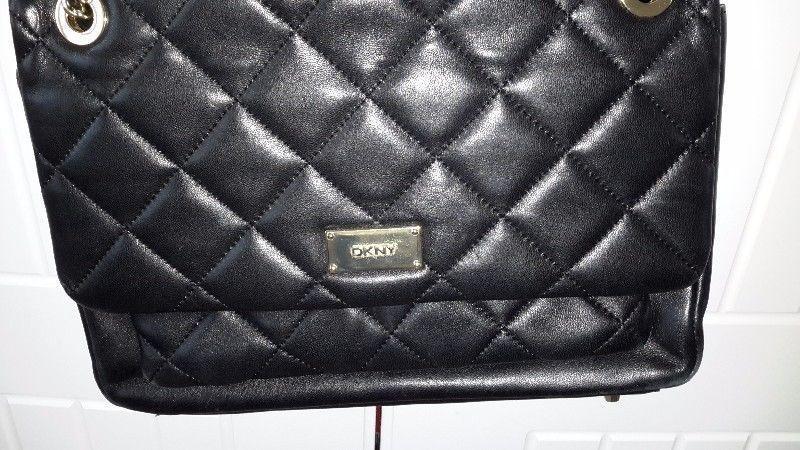 Genuine black quilted leather DKNY bag with gold hardware