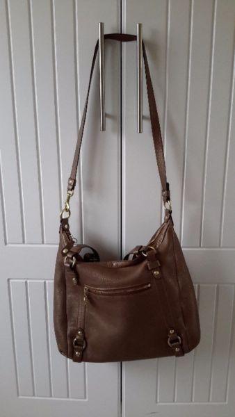 Genuine leather Coach Alexandra handbag in metallic bronze and gold hardware