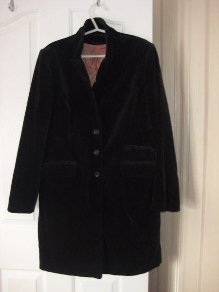 Dorothy Perkins Black Velvet knee length Coat Size 14