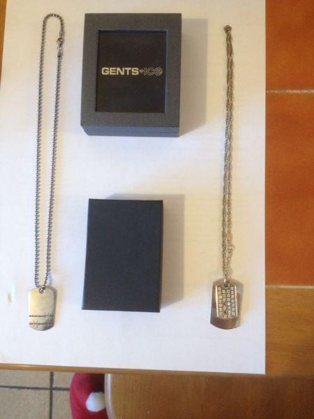 2 Gentlemen's Inscribable Silver Pendants with Chains