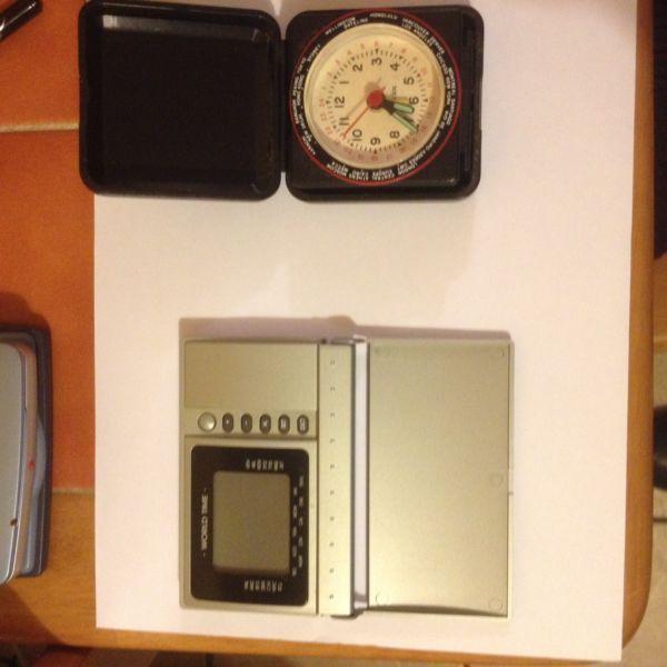World Time Alarm Clock and Compass both with flip cases