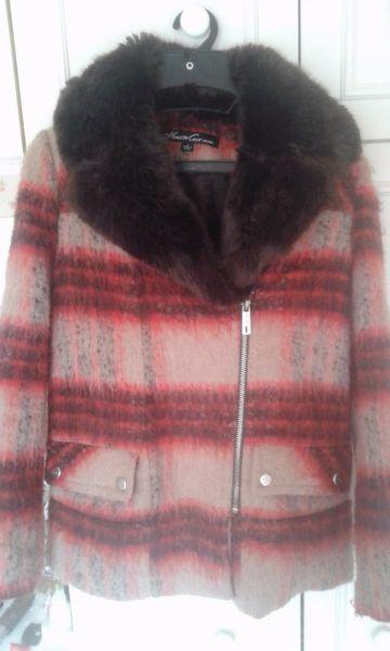 COOL WINTER COAT for sale! - Kenneth Cole Tartan with FUR color