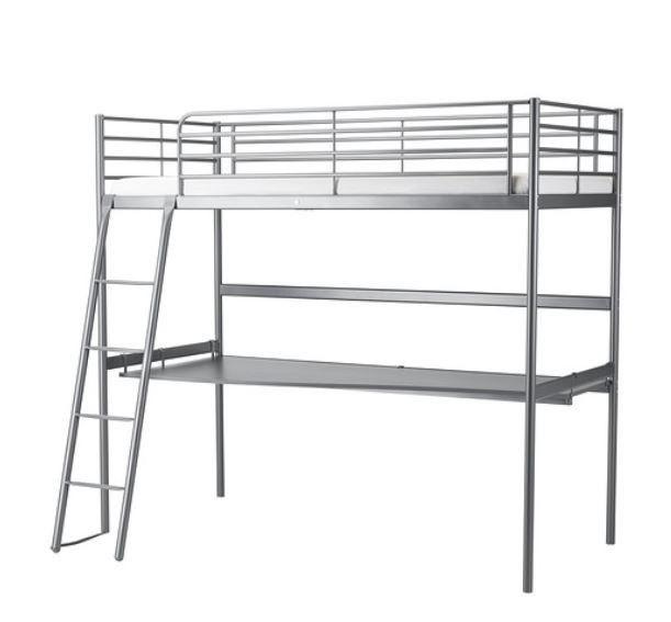 Ikea Loft bed frame with desk top SVARTA w/ mattress
