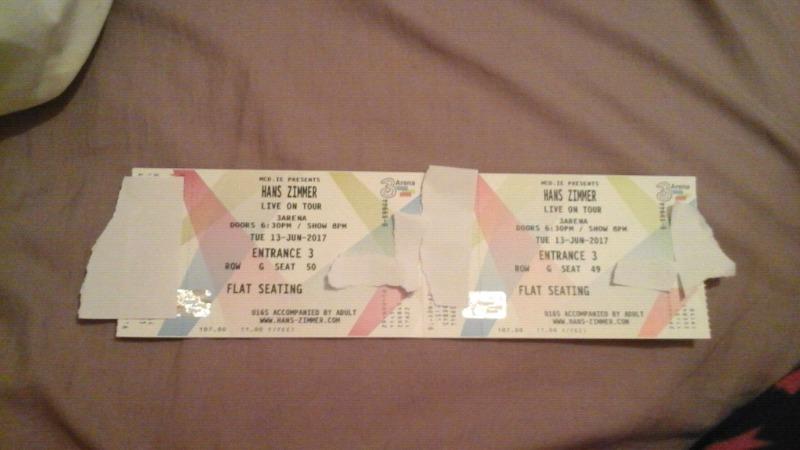 2 x Hard Copy Flat Seating Hans Zimmer Tickets for Sale