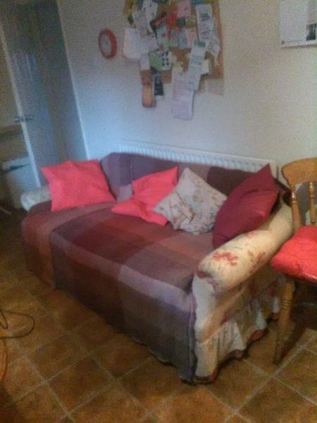 free cream sofa with poppy print
