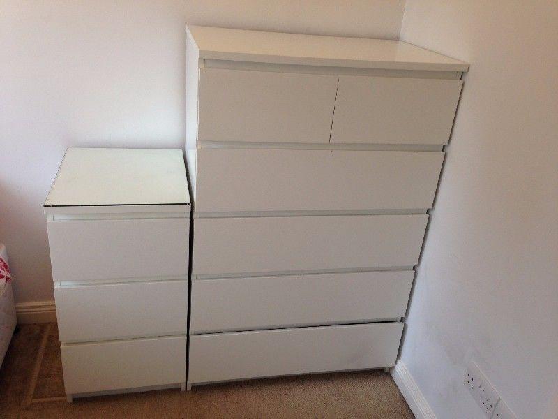 Ikea Malm chest of 3 Drawers with Glass Top