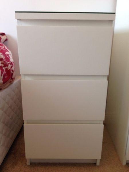 Ikea Malm chest of 3 Drawers with Glass Top
