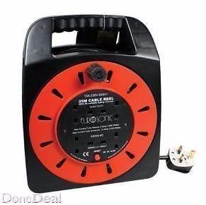 4 Way 25M/82FT Cable Extension Reel Lead Mains Socket