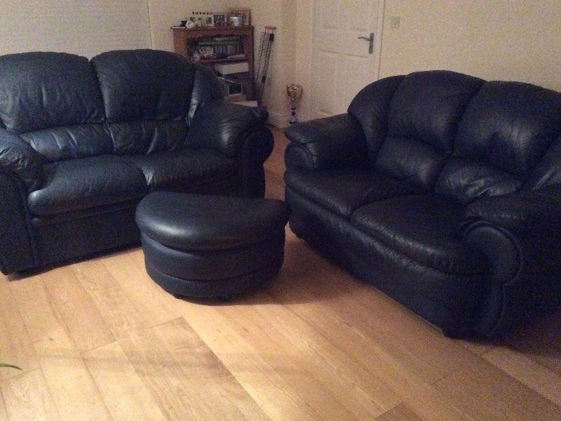 2 x 2 Seater Leather Sofas & Footrest