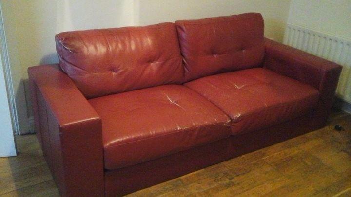 2 two seater red leather couches