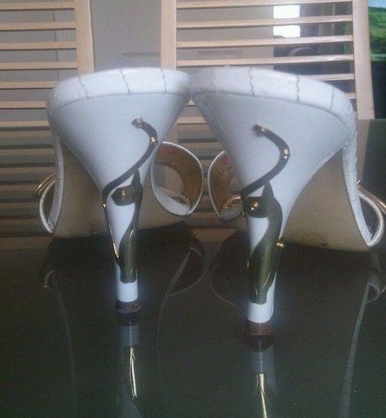 Gorgeous Heeled Baby Phat White and Gold Mules