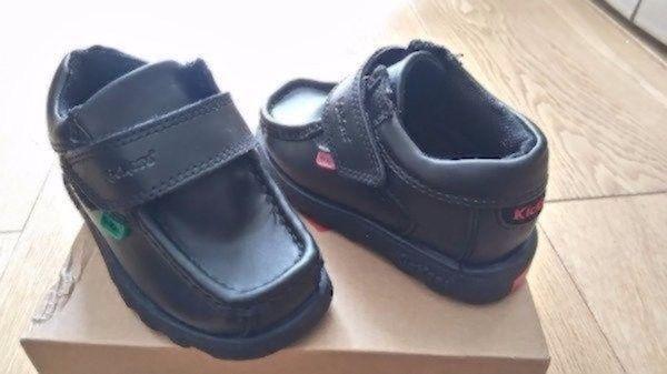 Boys Black Leather Kickers & Adidas Trainers & Slippers - Toddler size 7