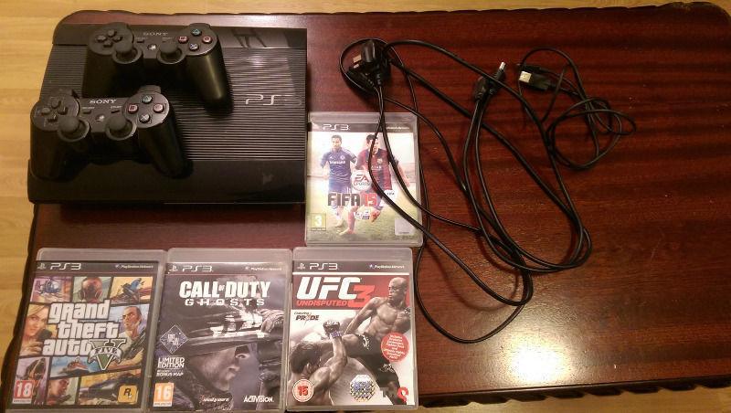 CHEAP SONY PLAYSTATION 3 SUPER SLIM 60GB + 4 CD GAMES + 2 JOYSTICKS + HDMI CABLE +CHARGER