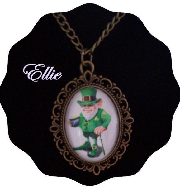 Leprechaun glass cabochon necklace