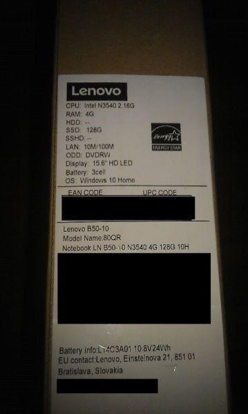 New LENOVO B50-10, 128SSD, 4GB RAM, Intel up to 2.66GHz