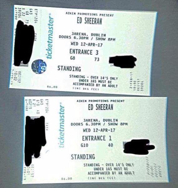 2 ed Sheehan standing tickets 12 April face value
