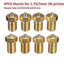 4pcs 0.25mm 0.5mm 0.6mm,0.8mm brass nozzle for 1.75,3.0mm filament E3d,V6 hotend extruder rerap 3d