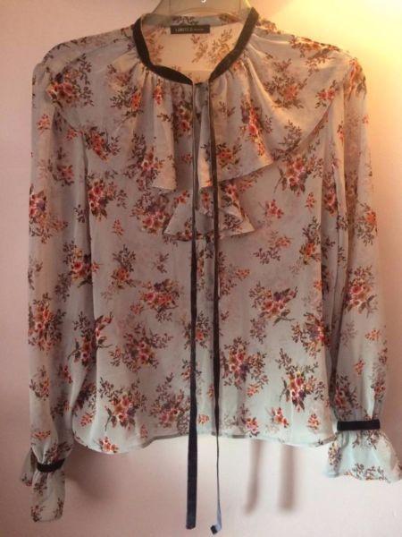 Limited Edition Size 16 M&S Long Sleeve Floral Frill Blouse