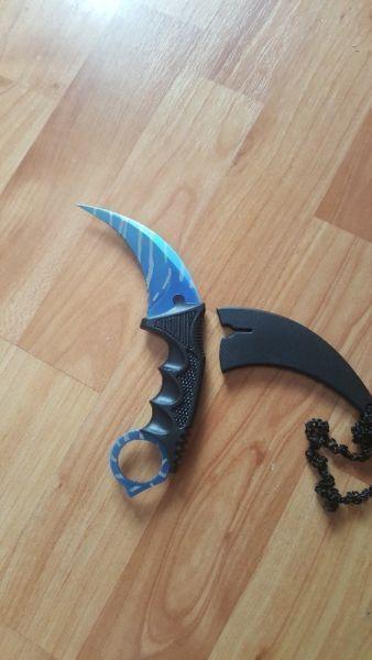 Blue Karambit Fade Knife CS GO Counter Strike Original Real Tactical Knife Blue
