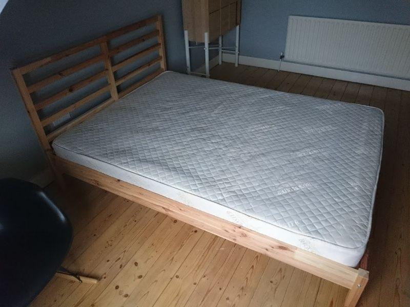 Excellent Condition Double bed mattress with solid wooden frame and slats
