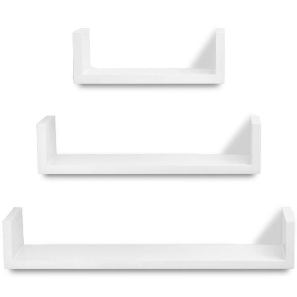 3 White MDF U-shaped Floating Wall Display Shelves Book/DVD Storage(SKU242174)