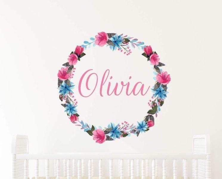 Flower Wreath Name Wall Decal