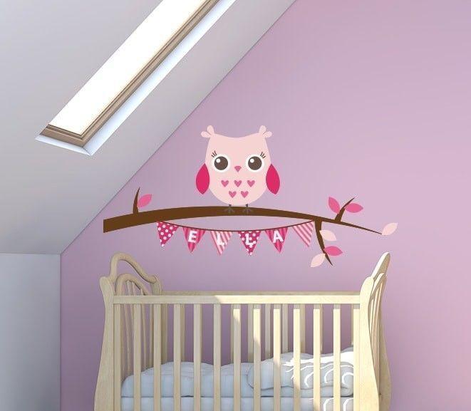 Owl Branch Bunting Name Wall Decal
