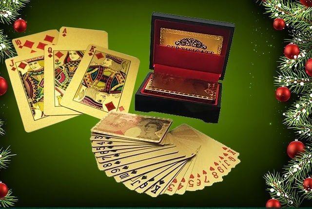 Gold Playing Cards with wooden box