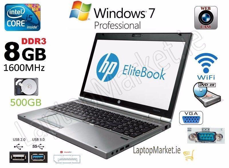 HP EliteBook 8570p Intel i5 8GB 500GB eSata Webcam HD+ 15.6