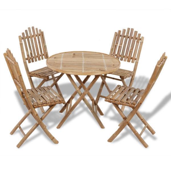 Foldable Outdoor Bamboo Dining Set 1 Table + 4 Chairs(SKU41497)