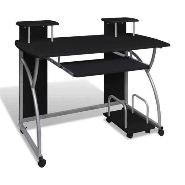 Mobile Computer Desk Pull Out Tray Black Finish Furniture Office(SKU20054)