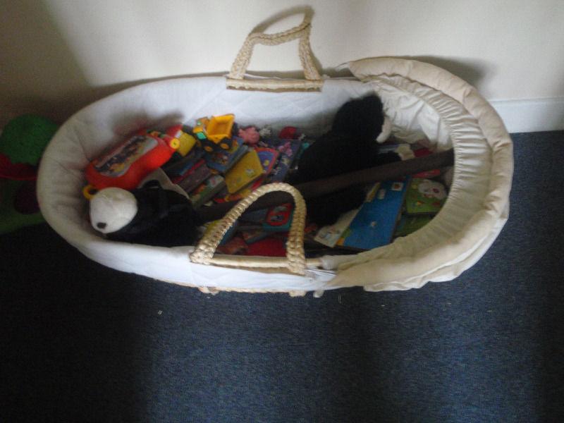 FREE Moses basket, toys and books, collection TODAY