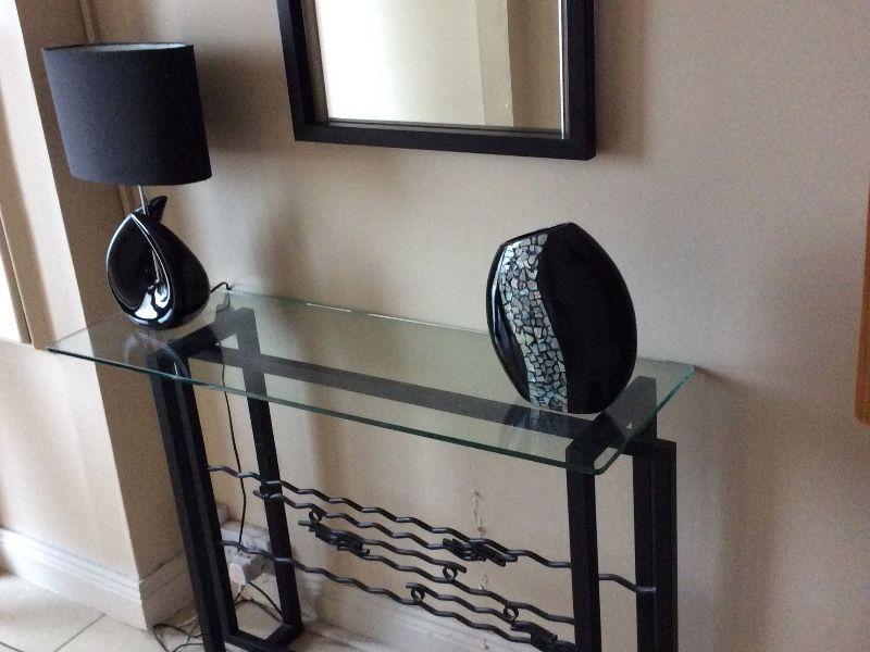 Black wroth iron table and mirror