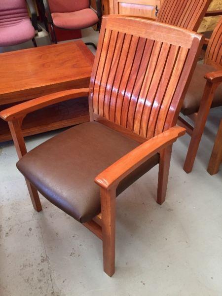 KENSINGTON solid teak arm chairs w/ leather seats (x8) Beautiful condition!