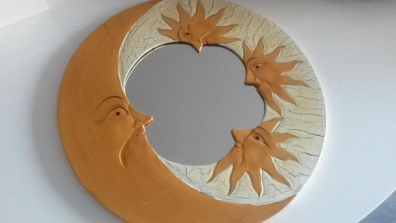 Lovely round mirror with Sun and Moon