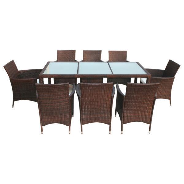 Brown Poly Rattan Garden Furniture Set 1 Table 8 Chairs(SKU41281)