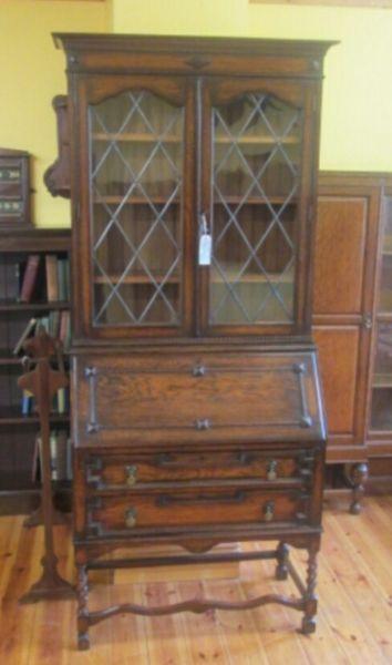 Edwardian oak bookcase bureau